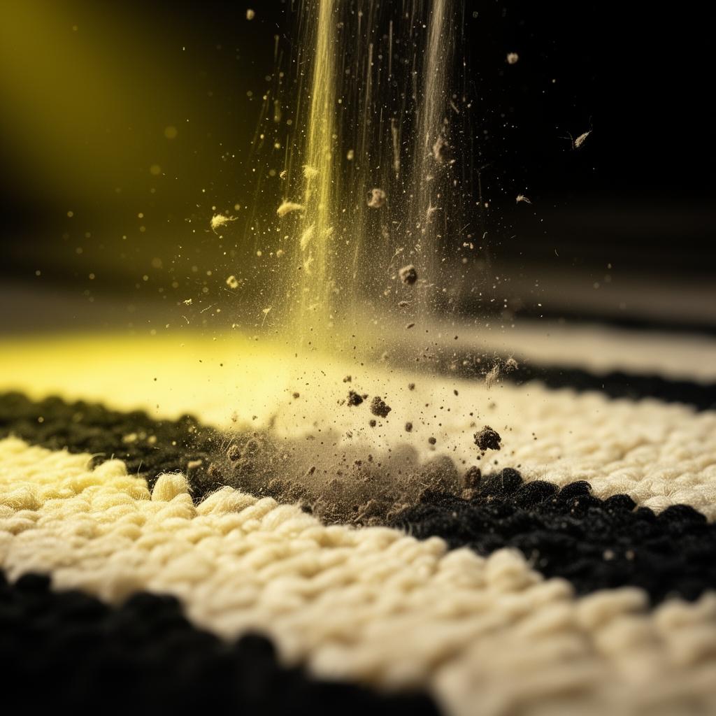 Macro close-up of carpet fibers with dust and dirt being extracted